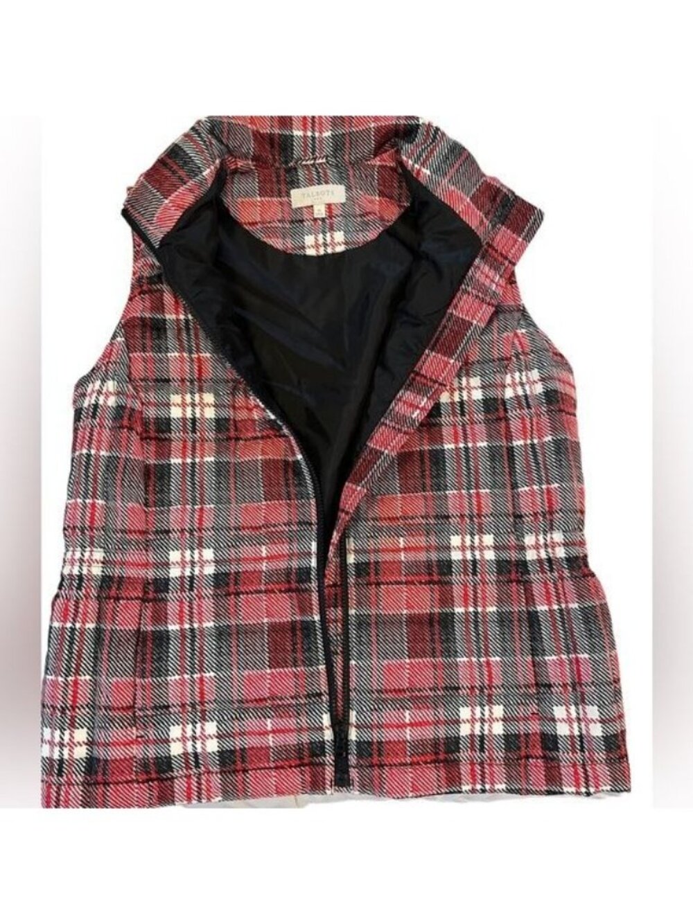 Talbots Plaid Down Puffer Vest Medium Red White Black Preppy Gorpcore Fall